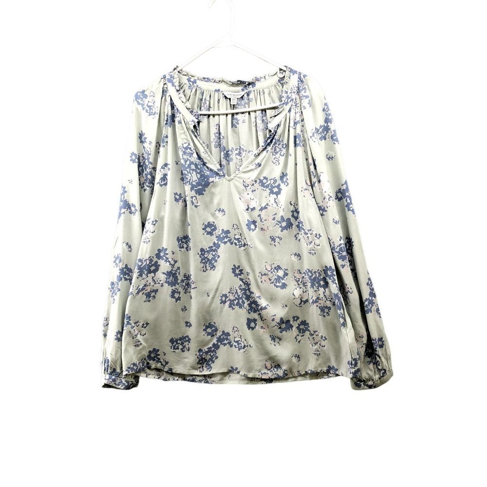 Lucky Brand Long Sleeve Blouse Womens Medium M Mint Floral Split Neck Rayon